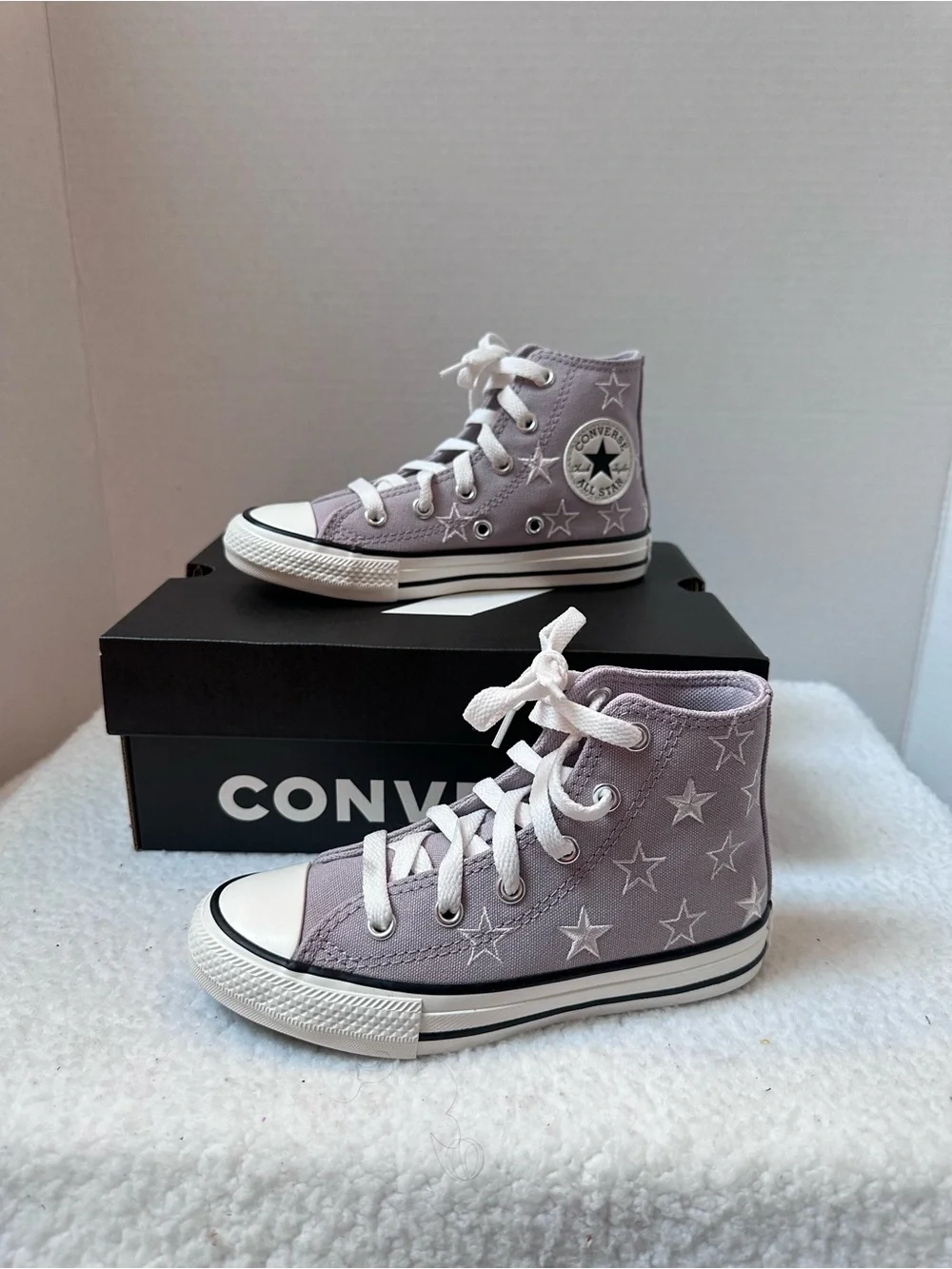 Girl’s Converse Purple High Top Sneakers with White Stars